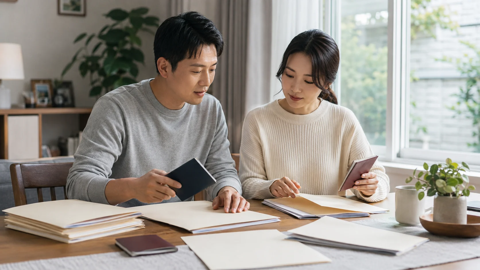 한국인 부부가 미국 영주권 준비 서류를 정리하는 모습